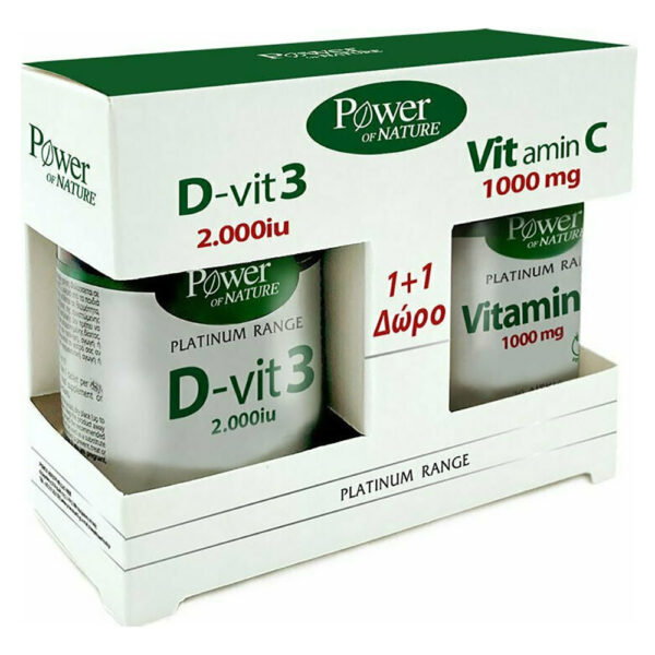 Power Of Nature Classics Platinum Range Vitamin D-Vit3 2000iu 60Tabs & Vitamin C 1000mg 20Tabs
