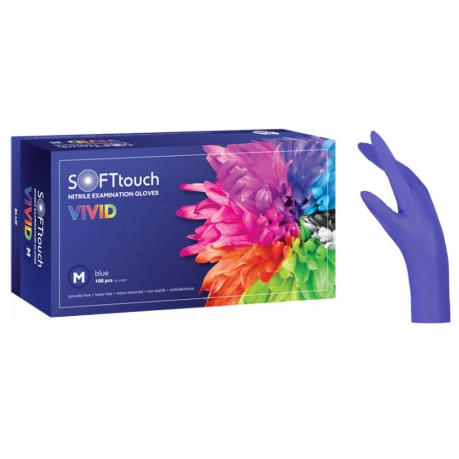Soft Touch Vivid Γαντια Νιτριλίου Μιας Χρήσης Χωρίς Πούδρα Μπλε 100τμχ