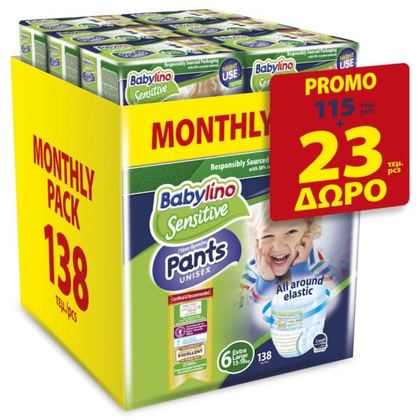 Babylino Sensitive Pants No6 (13-18kg) Monthly Pack 138 Τεμάχια