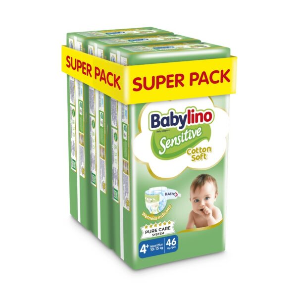 Babylino Sensitive Πάνες No4+ (10-15kg) Super Pack 138τμχ + Δώρο Βρεφική Πετσέτα!